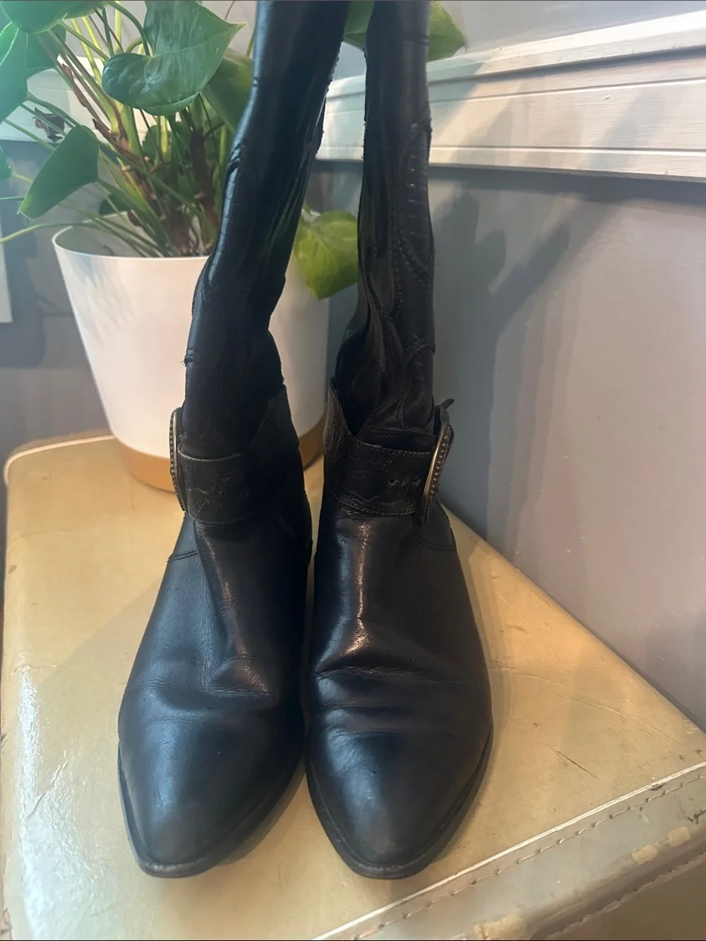 Vintage DP Italia Black Leather Western Harness Boots Made in Italy Women's 7M - Picture 3 of 13